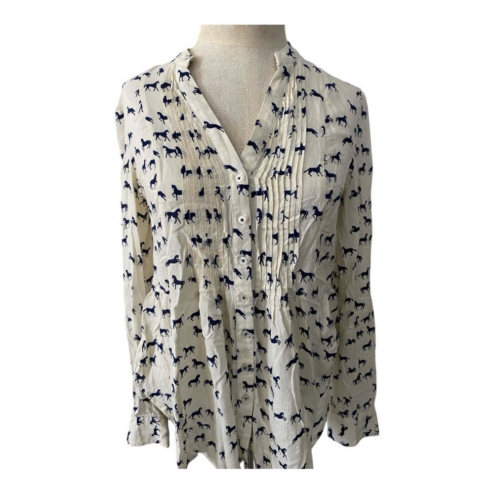 White Dress with Blue Horse Print